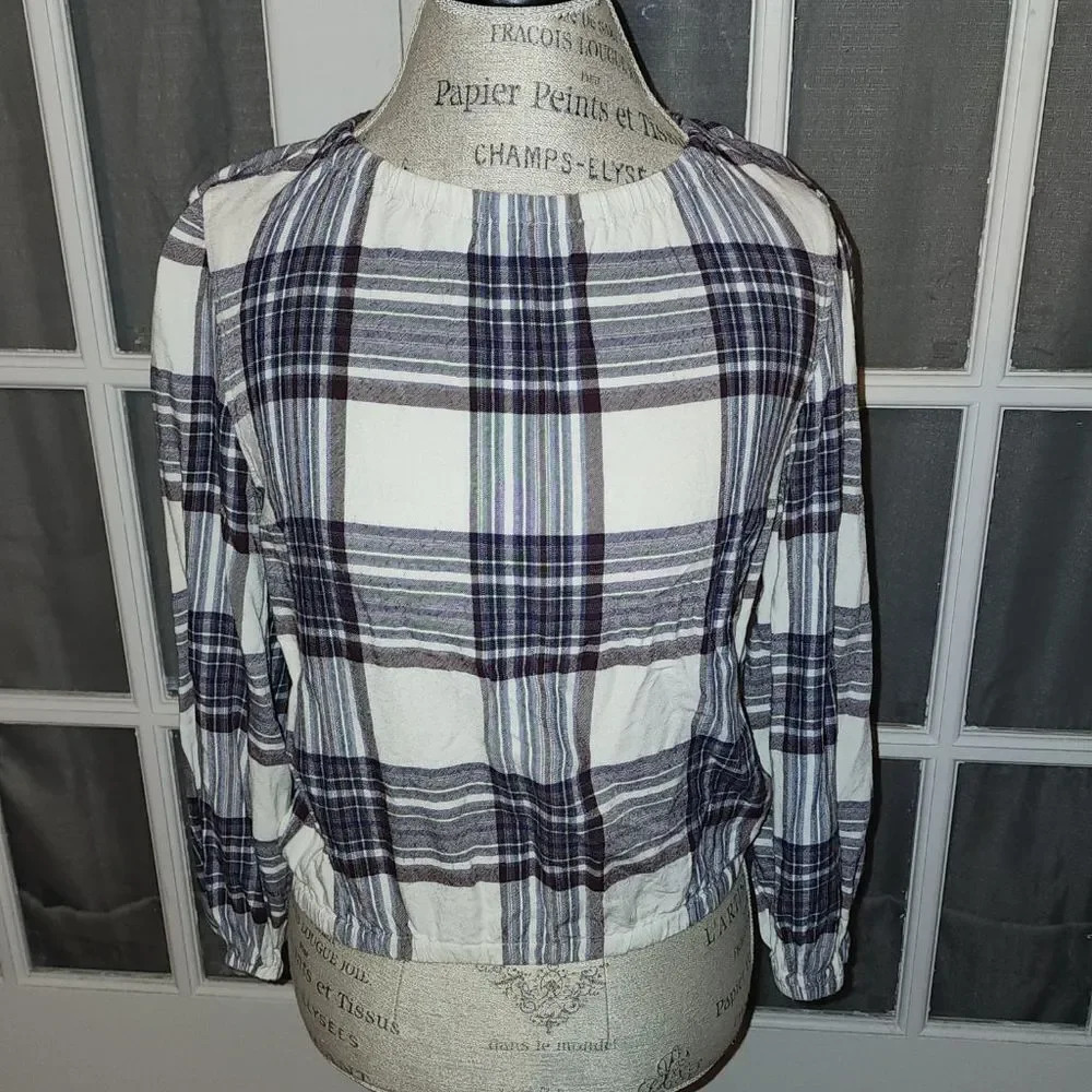 Anthropologie Cloth & Stone Womens Plaid Balloon Sleeve Shirt Top XS‎